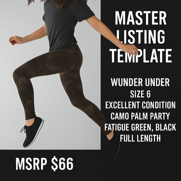 Lululemon Size 6 Under Palm Party Fatigue Green Black Luon Camo Legging - Picture 1 of 5
